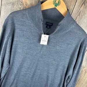J. Crew Mens Merino Wool Blend Quarter Zip Sweater Grey Size XXL NWT